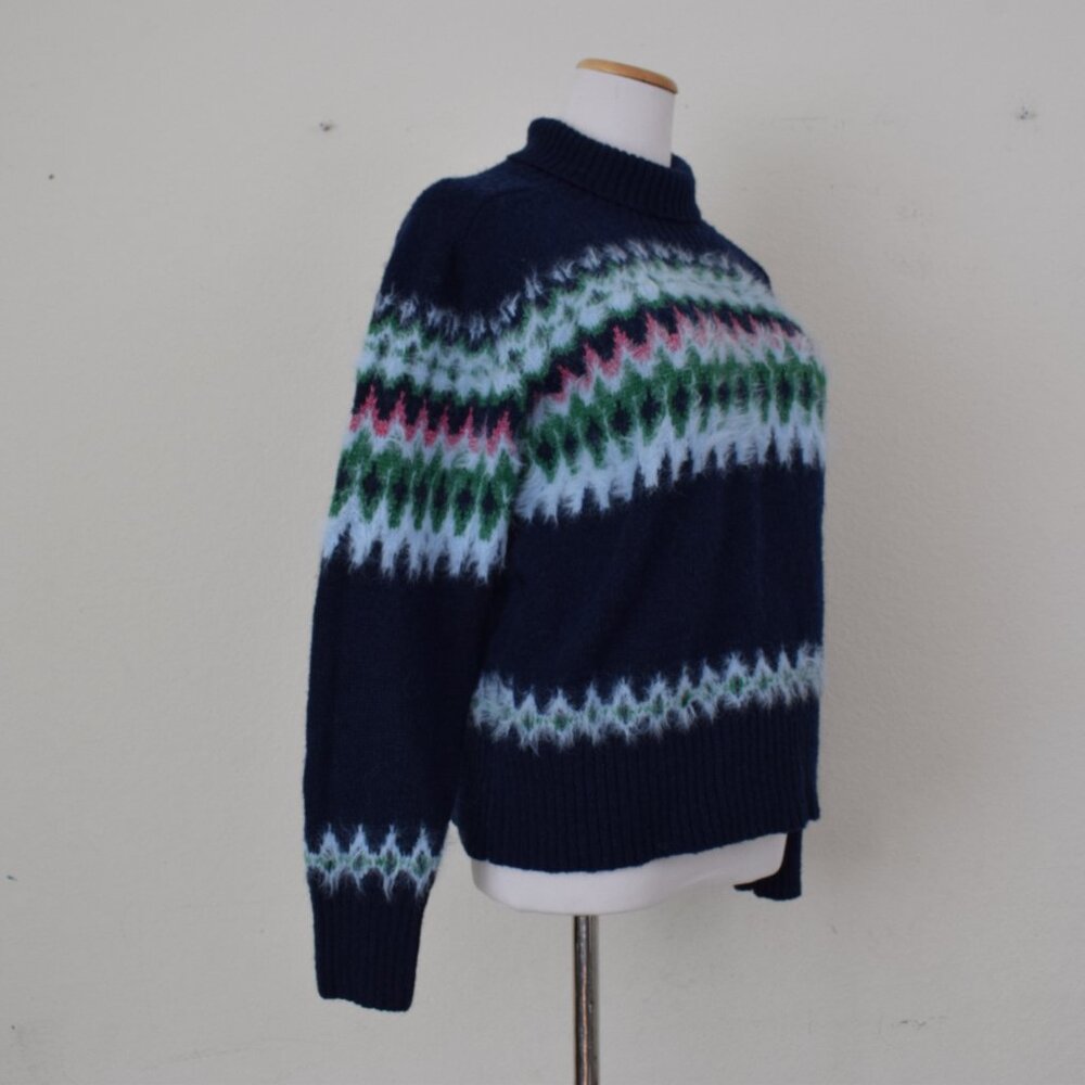 Free Assembly Woman's Sweater Fuzzy Mock Neck Recycled Polyester Navy size L - Picture 4 of 12